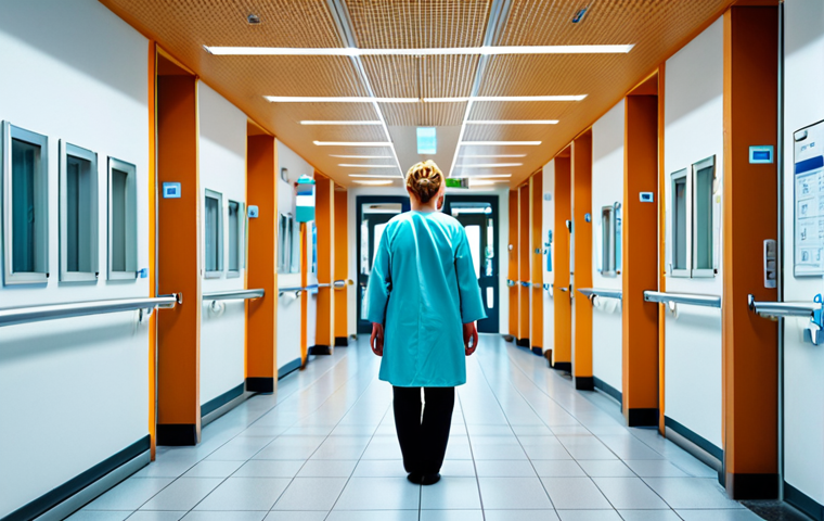 A slightly overwhelmed person standing in a modern German hospital or clinic entrance. Abstract medical terms in German, like "Diagnose," "Therapie," and "Befund," subtly float around them, symbolizing initial confusion and the challenge of navigating a new healthcare system. The lighting is bright but the atmosphere suggests a sense of being lost.