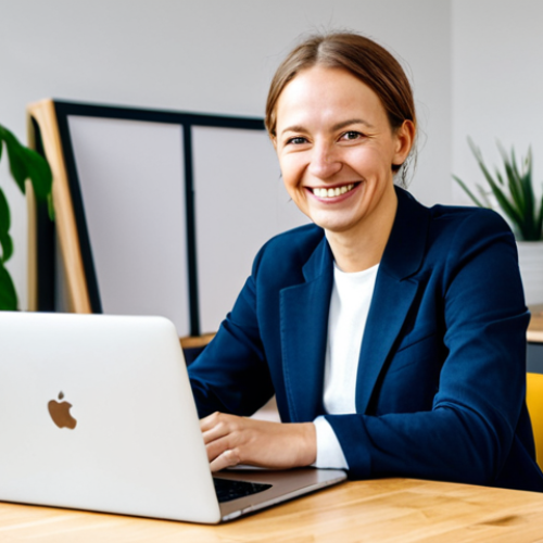 Home 19 Professional Social Media Strategist**
"A friendly, professional social media strategist, mid-30s, with a warm smile, sitting at a bright desk in a modern co-working space in Berlin, Germany, wearing a stylish but modest business casual outfit, perhaps with a laptop displaying social media analytics, surrounded by plants, indicating a focus on growth and engagement. The overall mood is positive and approachable, showing expertise and trustworthiness. Safe for work, appropriate content, fully clothed, professional, perfect anatomy, natural proportions, high-quality digital art."
**