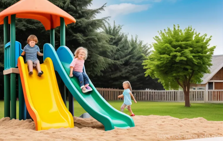 독일어에서 유래된 영어 단어 - **Kindergarten Playground Fun:**
    An idyllic and brightly lit outdoor kindergarten playground sce...