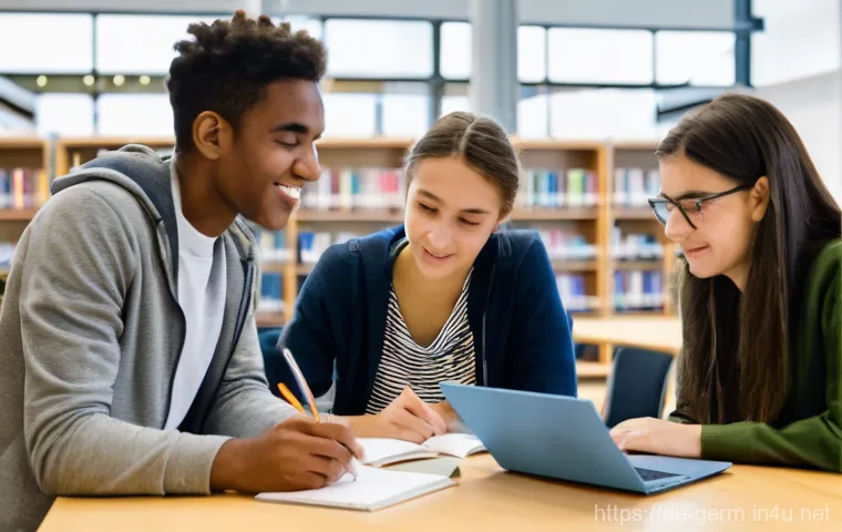 독일어 자격증 종류 및 활용법 - A diverse young adult, appearing confident and determined, navigates a metaphorical "jungle" of Germ...