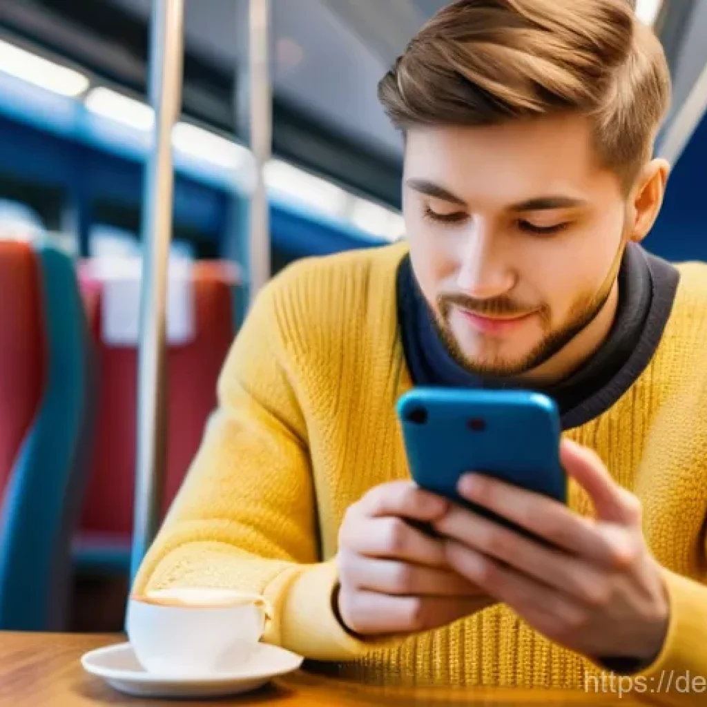 독일어 단어장 만들기 - A focused young adult, casually dressed in a comfortable sweater and jeans, is sitting on a modern t...