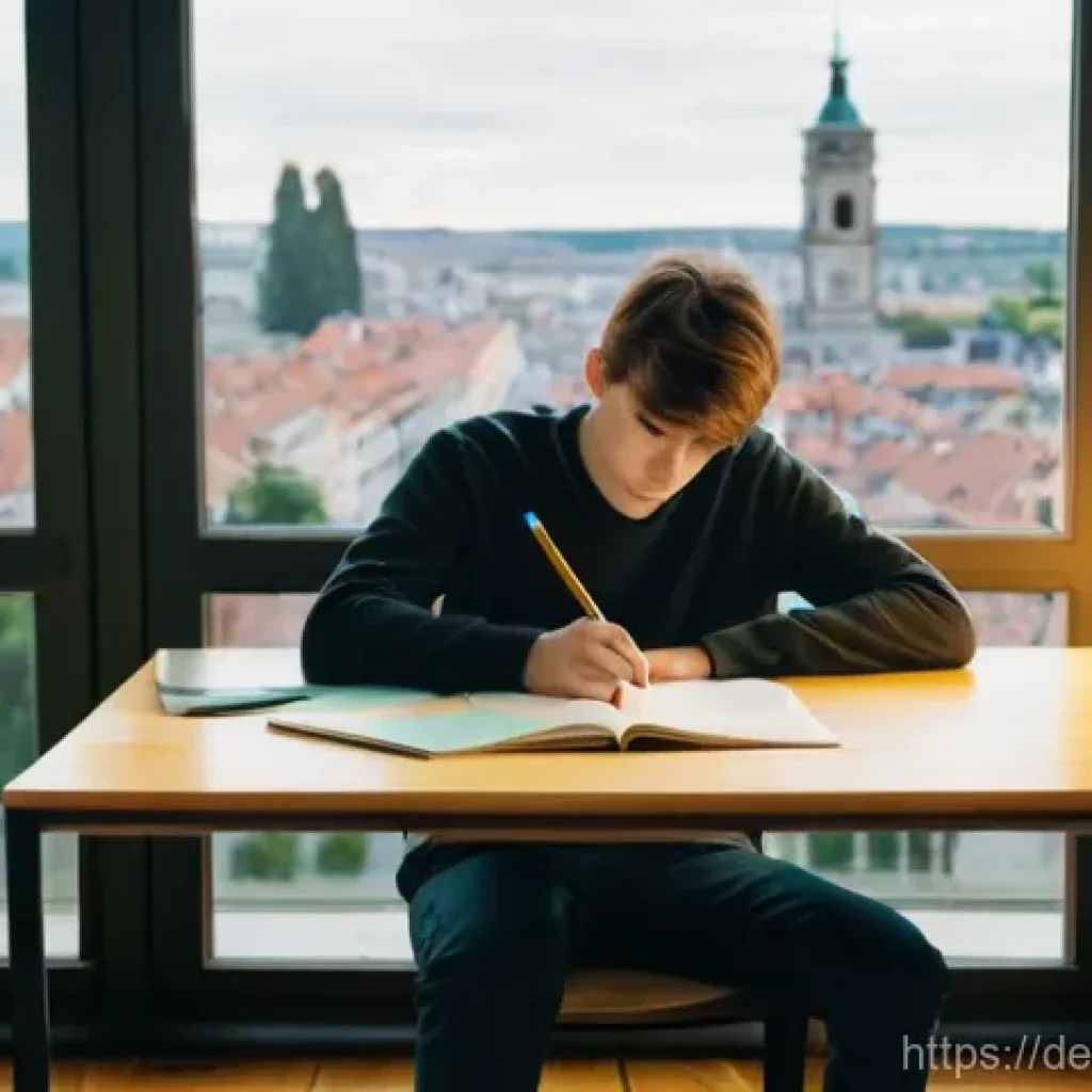 독일어 C1 레벨 독해 연습 - **Prompt:** A young adult, approximately 20 years old, with a determined yet thoughtful expression, ...