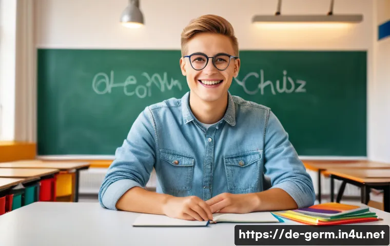 독일어 명사 성 구분 방법 - A cozy German classroom scene focused on language learning: a young adult German learner sitting at ...